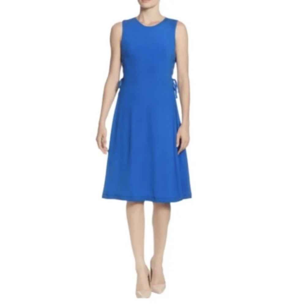 Tahari Lace Up Stretch Sheath Dress Womens Medium NEW Blue Career Work Dress - Picture 3 of 13